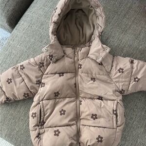 Zara Tan Floral Kids Puffer Jacket
